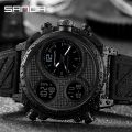 SANDA-LED Sports Digital Watches for Men, Waterproof Electronic Wristwatch, Three Displays, Quartz Watch, Alarm Clock, 3002, 50m.