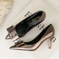 Women YS Luxury Replica Brand Designer Pumps 7cm High Heels Scarpins Lady Wedding Low Heels Metallic Silver Event Shoes House Foocus. 
