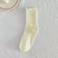1pair Ruffle Socks Women Mid Crew Middles Tube Ankle High Breathable Black White Calcetines Female Spring Autumn Sock.