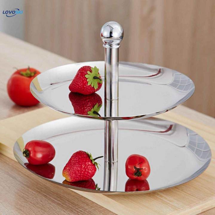 2 Tier Stainless Steel Cake Stand Cupcake Rack Fruit Plate Home Party Decor