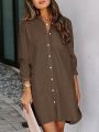 Womens Button Down Shirt Dresses with Pockets Cotton Button Up Tunics Long Sleeve Solid High Low Blouse Tops For Summer 2025..