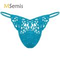 Swimwear Mens Handmade Crocheted G-String Hollow Out Bulge Pouch Briefs Elastic Waistband T-Back Thongs Sunbathing Swimsuit.