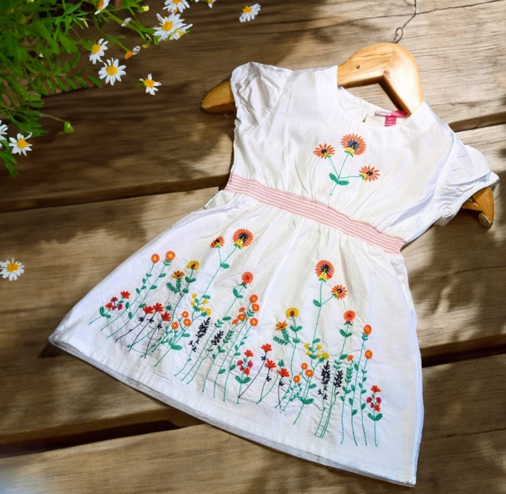 Premium Quality Baby Girls Dress For 1 to 3 Years | Floral Embroidered Elastic Waist Half Sleeve Dress | Daraz.com.bd Premium Quality Baby Girls Dress For 1 to 3 Years | Floral Embroidered Elastic Waist Half Sleeve Dress | Daraz.com.bd