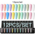 MEET ACROSS 12PCS/Set Pink Glitter Gel Nail Polish Macaron Blue Semi Permanent Nail Art Gel Varnish Spring Summer Manicure Kits. 