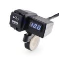 Waterproof Motorcycle 5V 3.1A Dual USB Charger & Blue Voltage Display.