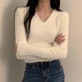 White Sweater Women 2023 Autumn Winter Soft Warm Clothes Long Sleeve Pullover Sweaters V Neck Slim Knitted Crop Tops Pull Femme. 