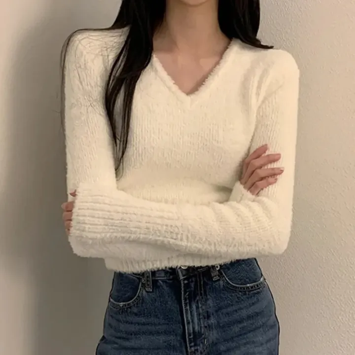 White%20Sweater%20Women%202023%20Autumn%20Winter%20Soft%20Warm%20Clothes%20Long%20Sleeve%20Pullover%20Sweaters%20V%20Neck%20Slim%20Knitted%20Crop%20Tops%20Pull%20Femme%20-%20Image%202