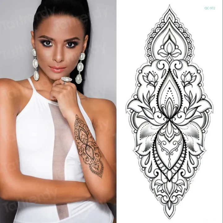 【beauty code store】tattoo women mehndi for hands mandala tattoo black sketches tattoo designs lotus peony flowers pattern
