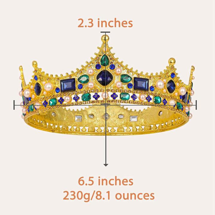 Gold King Crowns for Men Baroque Crystal Crown,for Theater Prom Party