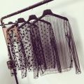 Women Fashion T-Shirts Mesh Sheer Party Long Sleeve Blouses Lady Sheer Fishnet See Through Transparent Top Lace Top Blouse. 