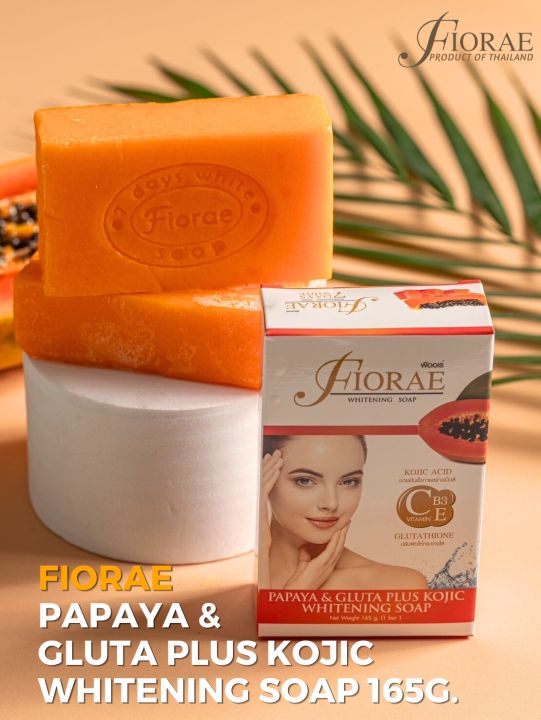 FIORAE PAPAYA & GLUTA PLUS KOJIC WHITENING SOAP 165g.