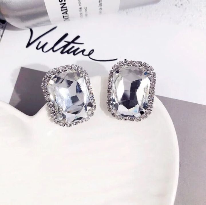beauty code store】New Large Square big Stone Rhinestone stud