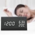 Wooden Digital Alarm Clock with USB Port Electric Desk Clock Battery Adjustable Volume Dimmer Snooze 12/24H - Stylish Wood Décor. 