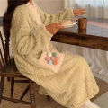 Winter Warm Flannel Nightgown Sleeping Sleepwear Dress For Women Girls Cute Long Sleeve Fleece Pajamas Home Clothes.