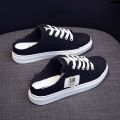 New Korean Style Women's White Shoes ﹤ Flat Bottom * Lazy People without Students ︸ Canvas Shoes ﹕﹂ Spring and Summer #﹏ Half Back Slip-on ·. 