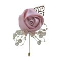 Boutonniere Lapel Pins Wedding Corsage Suit Buttonhole Silk Roses Gold Leaves Men Women Brooch Flowers Mariage Accessories. 