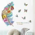 Flower Butterfly Feather Wall Sticker Home Living Room Colorful Pattern Background Decoration Mural Art Decals Bedroom Stickers (hight 23 /width 12 inch). 