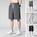 Men Beach Shorts Slant Pockets Elastic Waist Drawstring Breathable Solid Color Summer Male Casual Short Pants Trousers. 