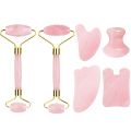 Natural Rose Quartz Jade Roller Face Massager Real Jade Gouache Scraper Facial Massager Jade Facial Roller Set Guasha Board. 