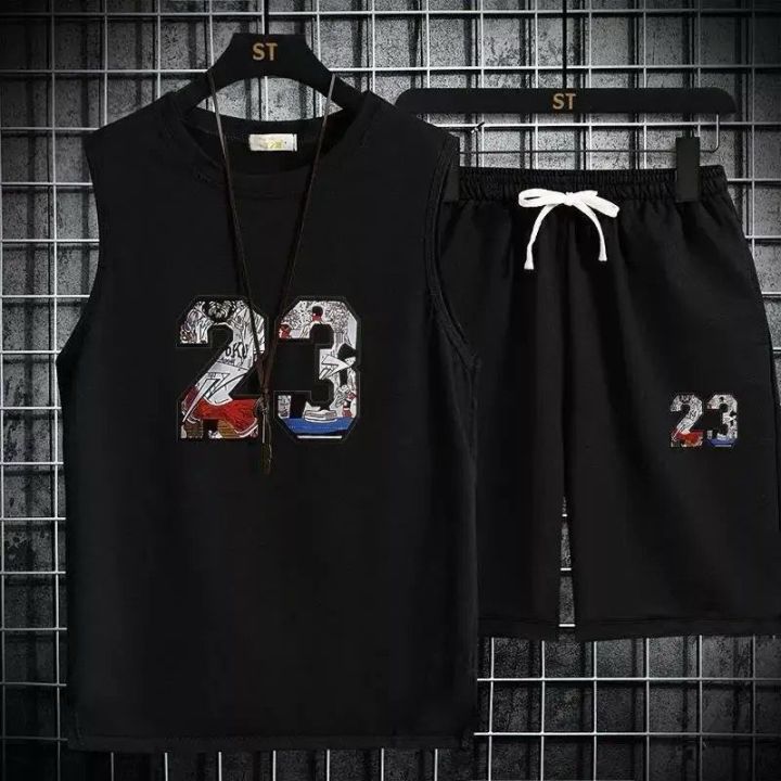 Sleeve-less Black T-shirt and 2 Quarter Pants for Man