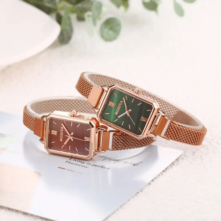 Women%20Watches%20Fashion%20Square%20Ladies%20Quartz%20Watch%20Magnetic%20Strap%20Green%20Dial%20Simple%20Rose%20Gold%20Mesh%20Luxury%20Women%20Watches%20-%20Image%203