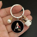 A-Z Letters Elegant Imitation Pearl Key Chain Charm Enamel 26 Letters Key Ring Qoddess. 