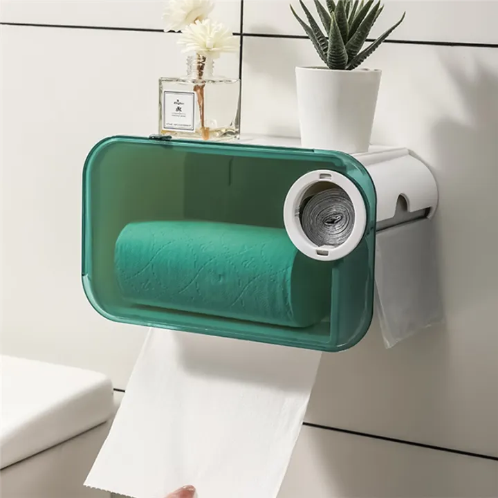 Wall%20Mount%20Bathroom%20Tissue%20Punch-Free%20Phone%20Rack%20Case%20Toilet%20Paper%20Holder%20Waterproof%20Shelf%20Black%20-%20Image%202