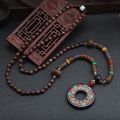 Handmade Vintage Ethnic Round Nepal Buddhist Mala Necklace Wood Beads Statement Pendants Necklace Women men Jewelry.