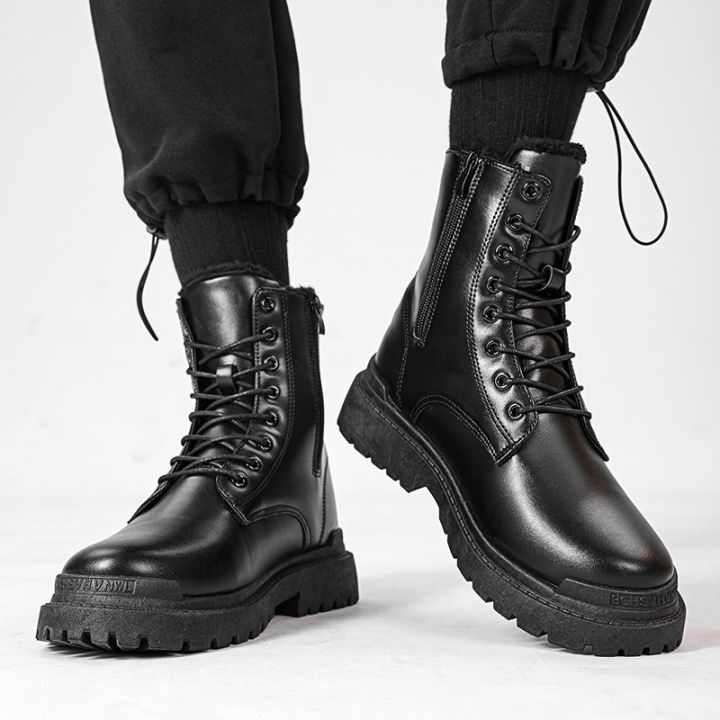 Chelsea Martin Boots Men's 2023 New Cargo Boots Non-slip Waterproof Cotton Boots Mid-Barrel British Leather Shoes Biker Boots Men