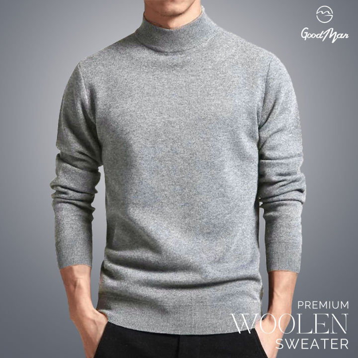 GoodMan Premium Quality Light Ash Color High Neck Full Sleeve Sweater for Men.