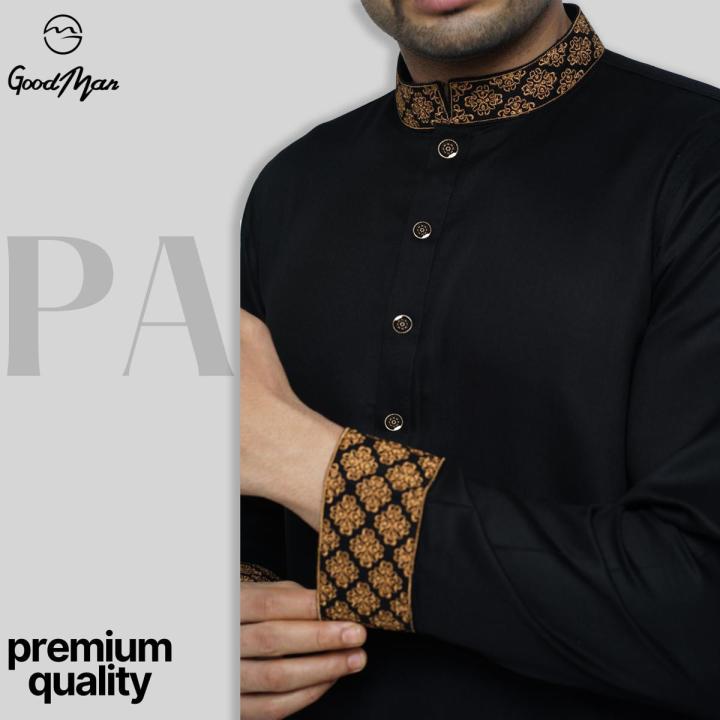 GoodMan Premium Black Color Semi Long Panjabi for Men.
