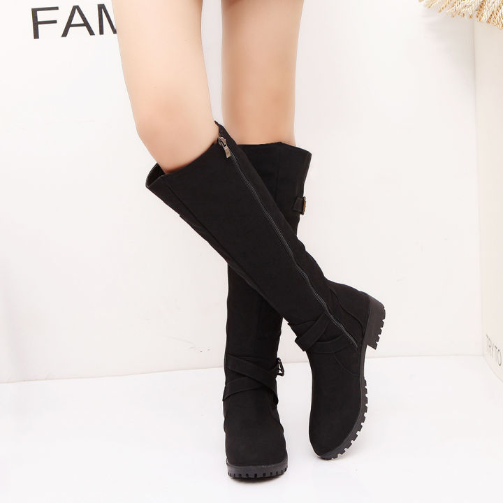 Women%20Round%20Toe%20Mid%20Calf%20Boots%20Female%20Matte%20Leather%20Knight%20Boot%20Woman%20Buckle%20Square%20Low%20Heel%20Shoes%20Footwear%20-%20Image%205