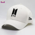 Black And White Bts Embroidery Logo Curved Cap - Cap.