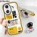 Jizetin for OPPO Reno8 T Back Cover + Free Pop Socket Pick Stars Astronaut Soft Wavy Shape TPU Phone Case For Girls Boys. 