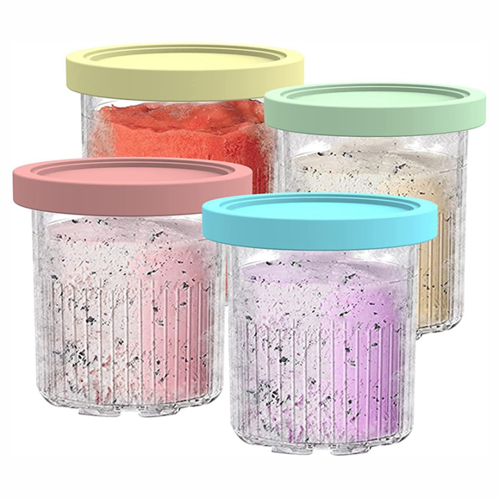 4 PCS Ice Cream Maker Creami Pints and Lids Replacement Parts As Shown for Ninja NC500 NC501 Series