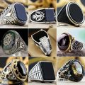 【beauty code store】men's ring metal gold color black stone zircon punk rings for men engagement wedding luxury jewelry.