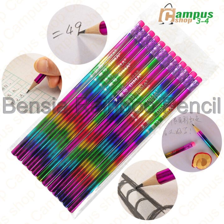 10pcs%20With%20Rubber%20Pencil%20Rainbow%20Wood%20Pencil%20Green%20Pencil%20Colorful%20Appearance%20Pen%20School%20HB%20Standard%20Easy%20Roll%20-%20Image%202