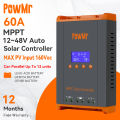 PowMr 2024 New 100% Mppt 60A Solar Charge Controller 12v-48v Auto 160vdc lcd fan Support Parallel Up to 12 Units Support Lead Acid Lithium Battery Temperature Compensation HHJ60-PRO. 