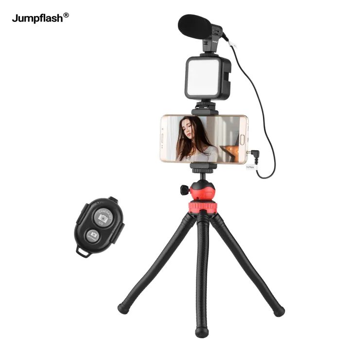 Jumpflash%20KIT-04LM%20Vlogging%20Kit%20Smartphone%20Video%20Rig%20Kit%20Includes%201%20LED%20Light%201%20Tripod%201%20Microphone%201%20Phone%20Holder%201%20Re-mote%20Control%20for%20Photography%20Recording%20-%20Image%208