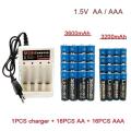 Rechargeable Battery 1.5V AA 3600Mah 1.5V AAA 3200Mah Alkaline with Charger for Computer Clock Radio Video Game Digital Camera.
