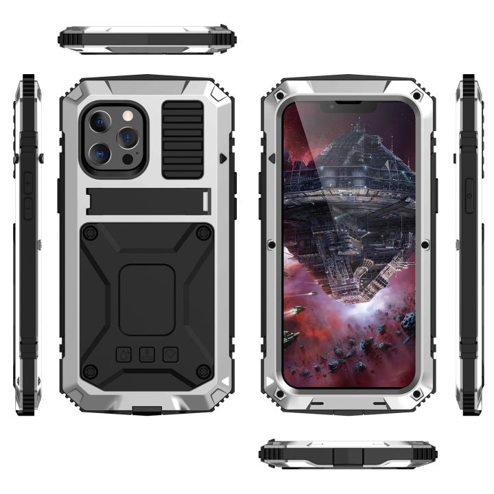 For%20iPhone%2013%20Pro%20Max%20R-JUST%20Shockproof%20Waterproof%20Dust-proof%20Metal%20+%20Silicone%20Protective%20Case%20with%20Holder%20-%20Image%202