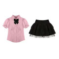 College Style Japanese SuitJKUniform Women's Waist-Tight Slimming Puff Sleeve Shirt Top High Waist Bubble Cake Dress. 
