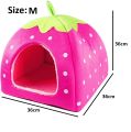 Soft Strawberry Pet Dog Cat House Kennel Foldable Winter Warm Cushion Animal Bed Dogs And Cats Products (Size: M), 36cm x 36cm. 