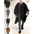 Vintage Wool Poncho Mens Winter Jackets and Coats Oversized Hooded Cape Irregular Long Trench Coat Male Cloak Print Outerwear. 