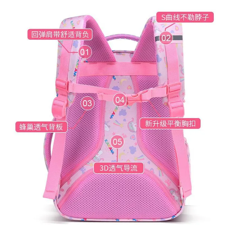New%20Student%20Rainbow%20School%20Bag%20Grade%201-3-6%20Girls%20Lightweight%20Spine%20Protector%20Children's%20Backpack%20Cute%20Pink%20-%20Image%203