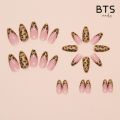 BTS【WITH GLUE】24Pcs Gold Leopard Print Removable Fake Nails DIY Art Design False Nails Wearable Nails Stylish Pattern Artificial Nails.