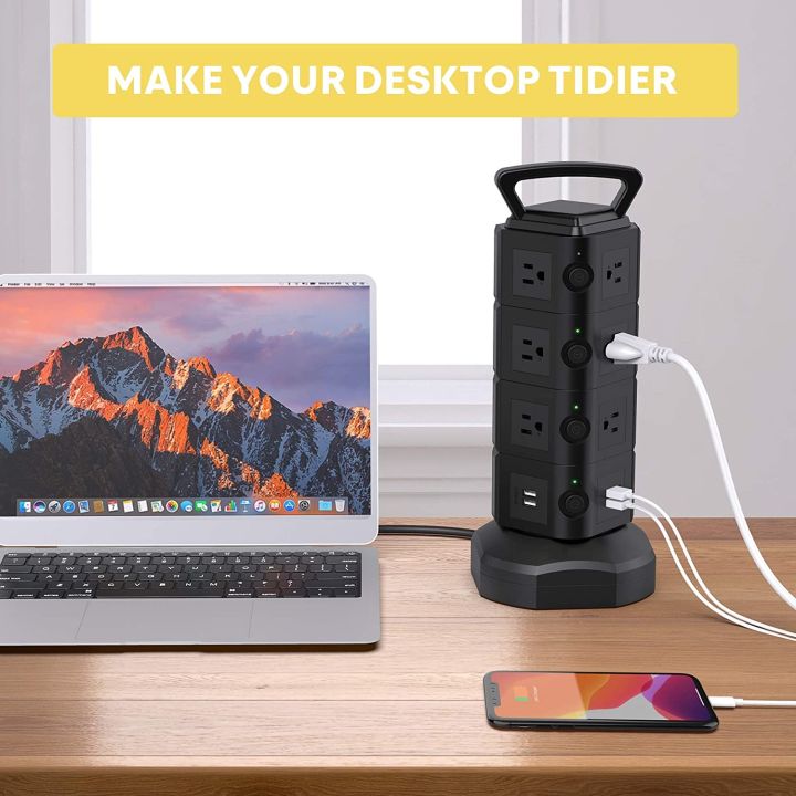 TESSAN%20US%20Multi%20Outlet%20Tower%20Power%20Strip%20with%2014%20AC%20Outlets%204%20USB%20Surge%20Protector%206.5ft%20Retractable%20Extension%20Cable%20-%20Image%204