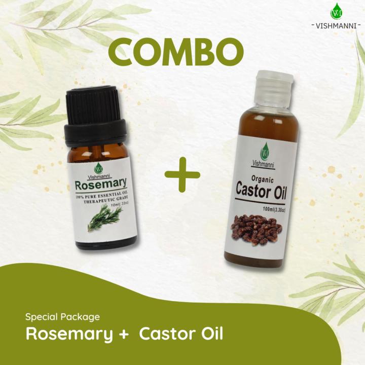 Vishmanni Rosemary 10 ml & Castor oil 100 ml Combo pack reduce hair fall and hair growth oil