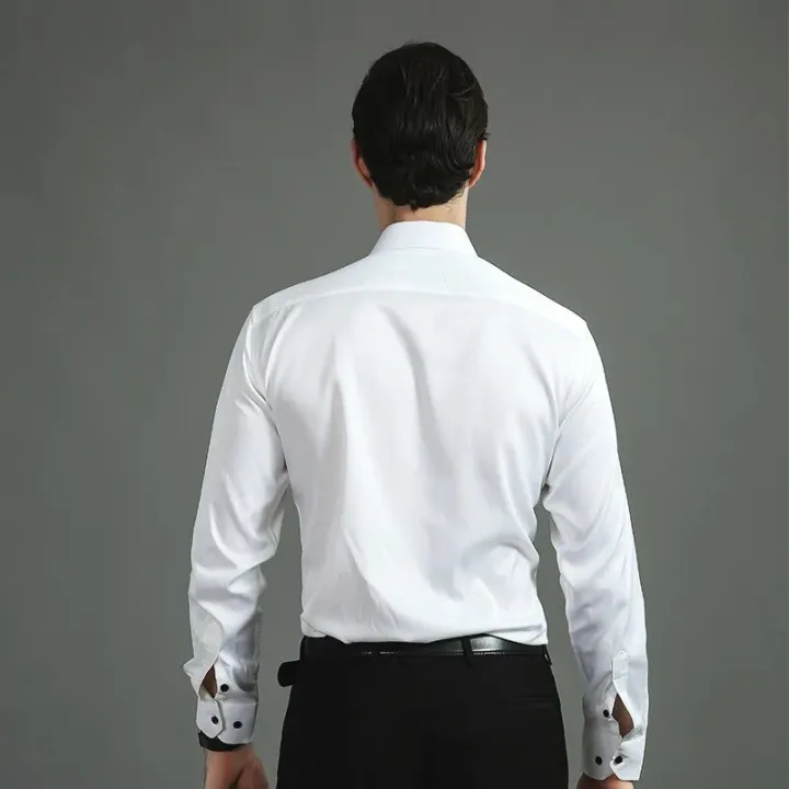 Men's%20Easy%20Care%20Non-iron%20Solid%20Dress%20Shirt%20Slim%20Fit%20Long%20Sleeve%20Male%20Business%20Formal%20Shirt%20Pocketless%20Design%20Stretch%20Shirts%20-%20Image%202