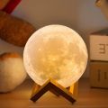 Remote control 3D Moon Light with Wood Stand & TouchingMoonlight table Lamp Rechargable - charger light. 